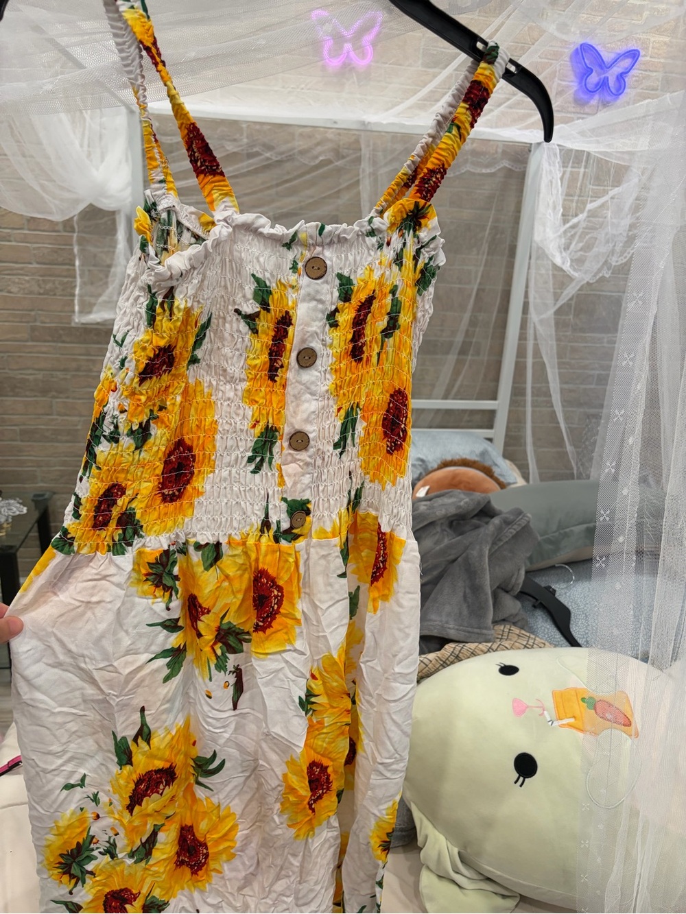 Sunflower Smocked Sundress - White & Yellow Floral